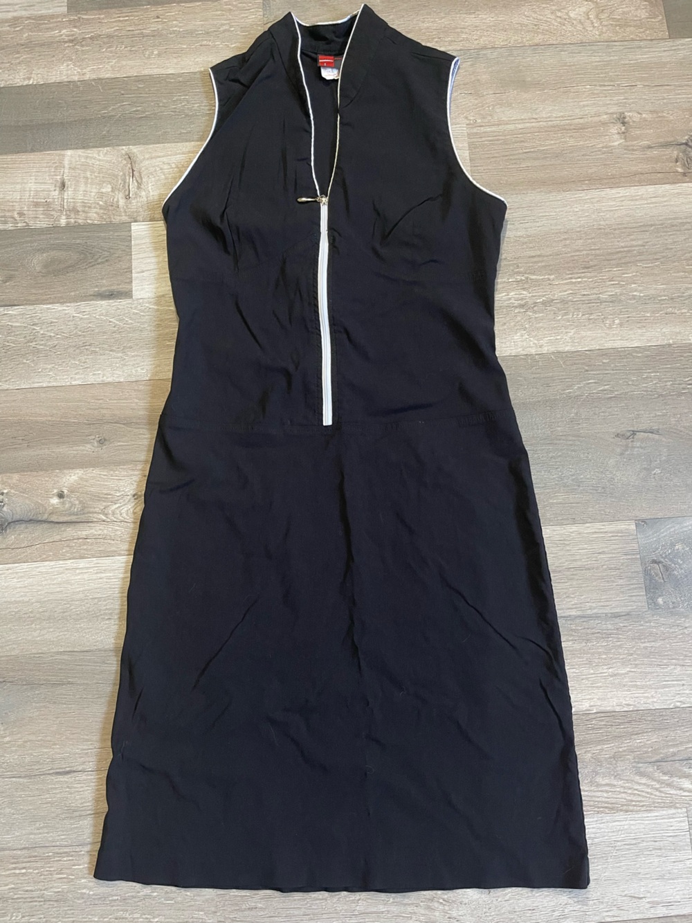 Sleeveless Black Midi Dress with Front Zip
